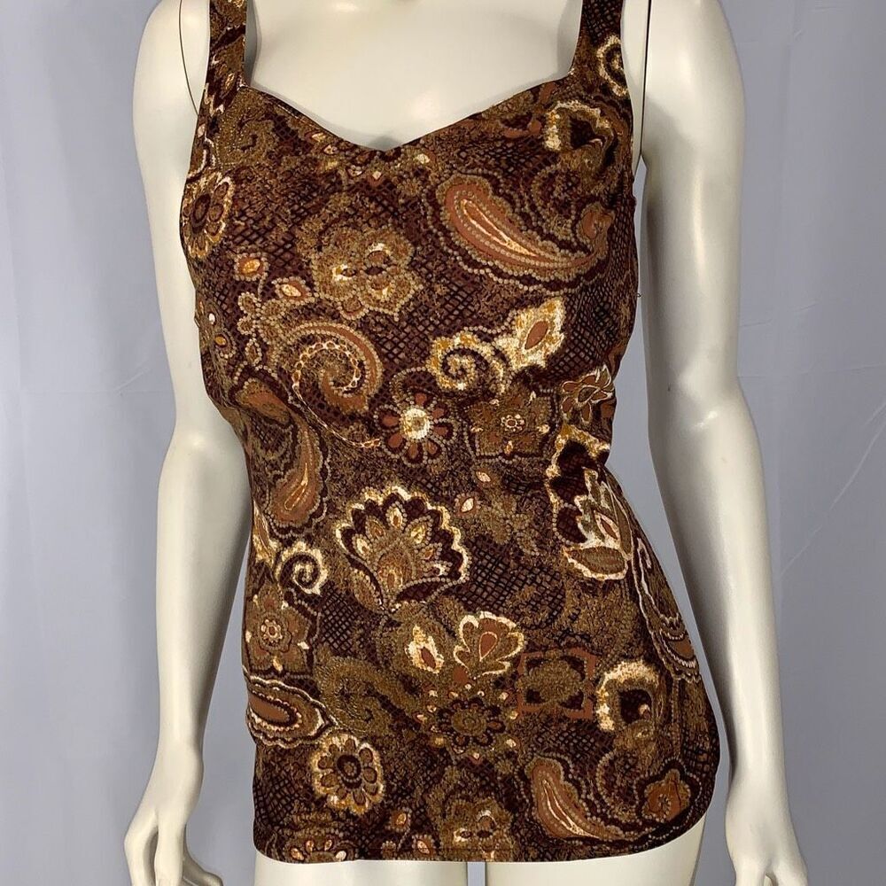 Vintage Maxine Women's Paisley Sleeveless Print Swimsuit Brown Gold Size 14 - Picture 13 of 16